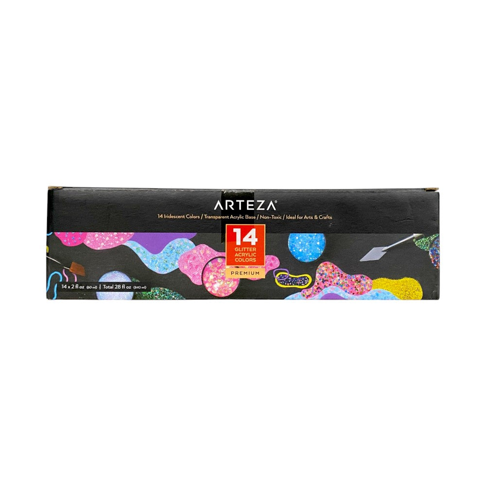 Arteza Premium Glitter Acrylic Paint Set Of 14 - 60Ml (Iridescent Colors Set)